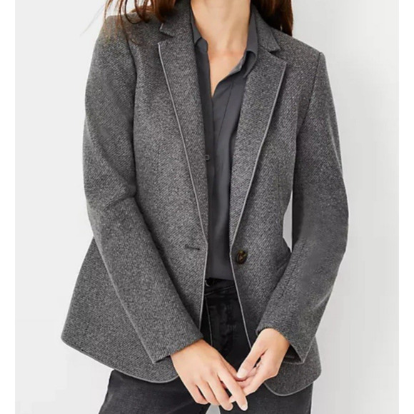 Ann Taylor Hutton Blazer Size 4 Gray Brushed Wool Ribbed Knit Classic Chic - Picture 4 of 16